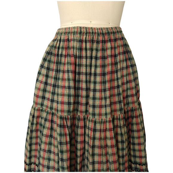 Anna Konya Vintage Plaid Maxi Skirt One Size Flannel Tiered Christmas Ric Rac - Picture 3 of 7